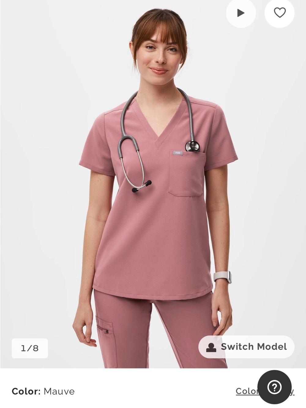 Figs Mauve V-Neck Scrub Top
